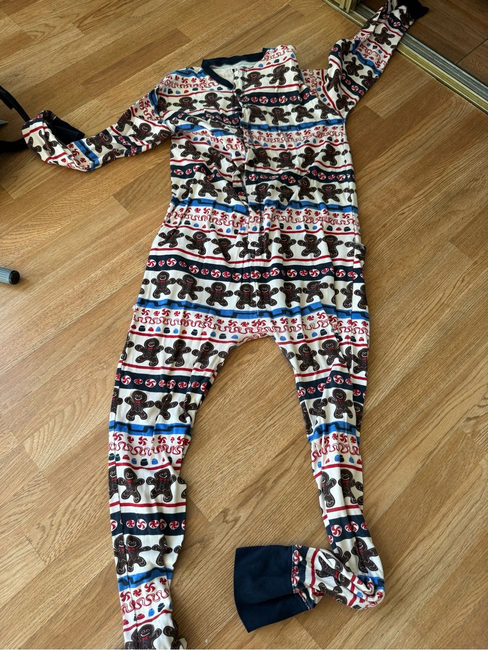 Lazy One Gingerbread Stripe Adult Onesie Pajama - White, Red, Navy, Size Large